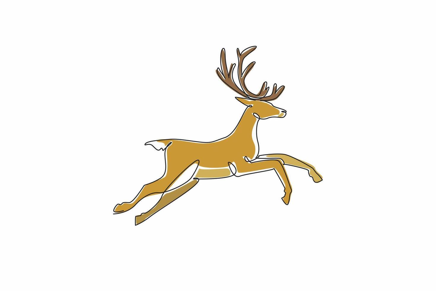 Single one line drawing deer jumping. Famous animals when winter comes. Living naturally in the cold nature. Snow animals. Fauna. Wildlife. World Snow Day. Continuous line design graphic illustration vector