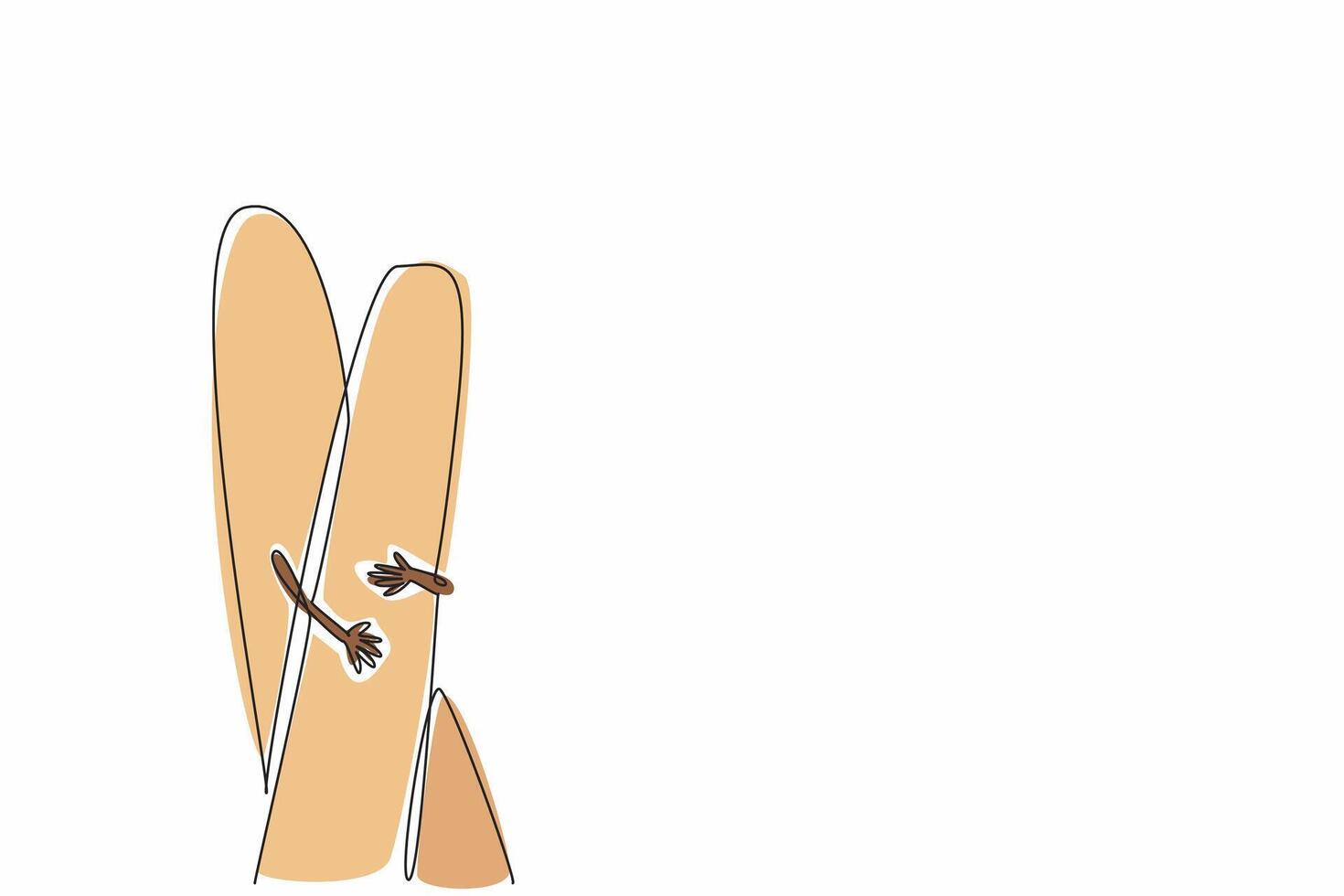 Single one line drawing two fingers crossed like two people hugging. Iconic. Cute character. Cartoon. Funny. Symbol of warmth. Loveable. National Hug Day. Continuous line design graphic illustration vector