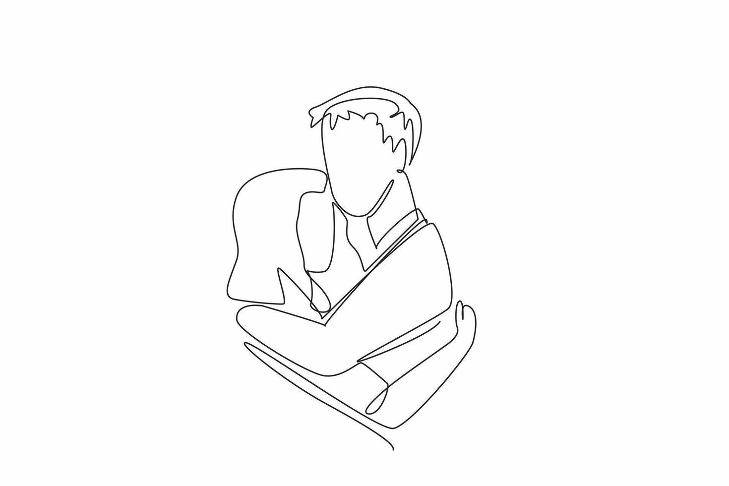 Continuous one line drawing a married couple hugging. Strengthen the weak. Comfort the sad. Give warmth in the embrace. Love gesture. National Hug Day. Single line draw design illustration vector