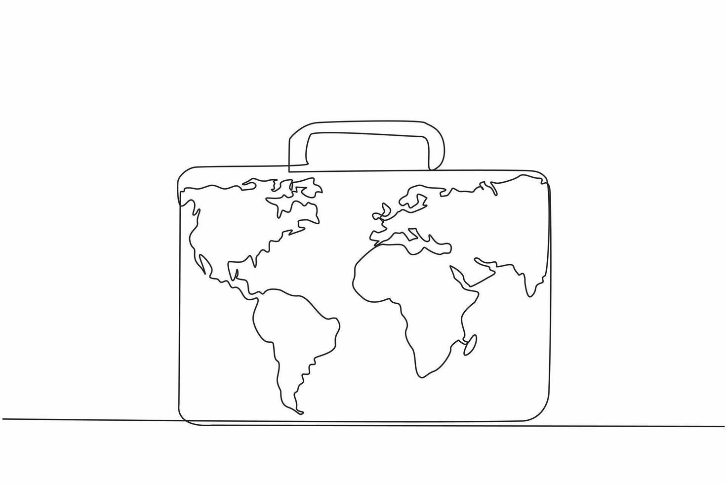 Single continuous line drawing the briefcase with world map in the middle. Customs officers' business travel bag. Registered. Compliant. International Customs Day. One line design illustration vector