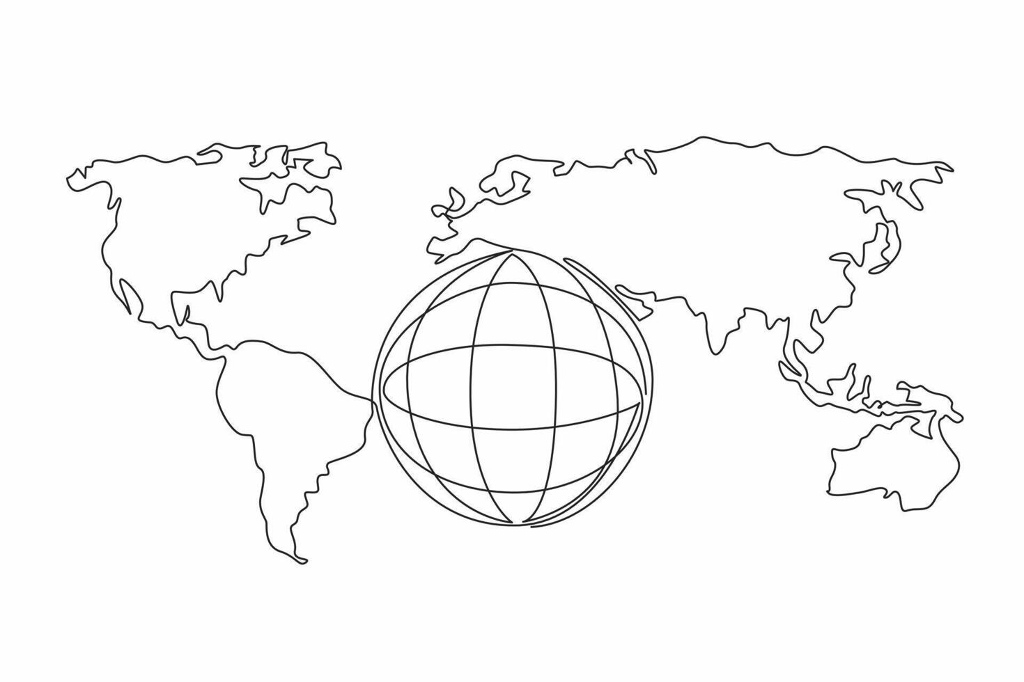 Single continuous line drawing globe with world map background. Travel between countries and even continents. Use applicable regulations. International Customs Day. One line design illustration vector