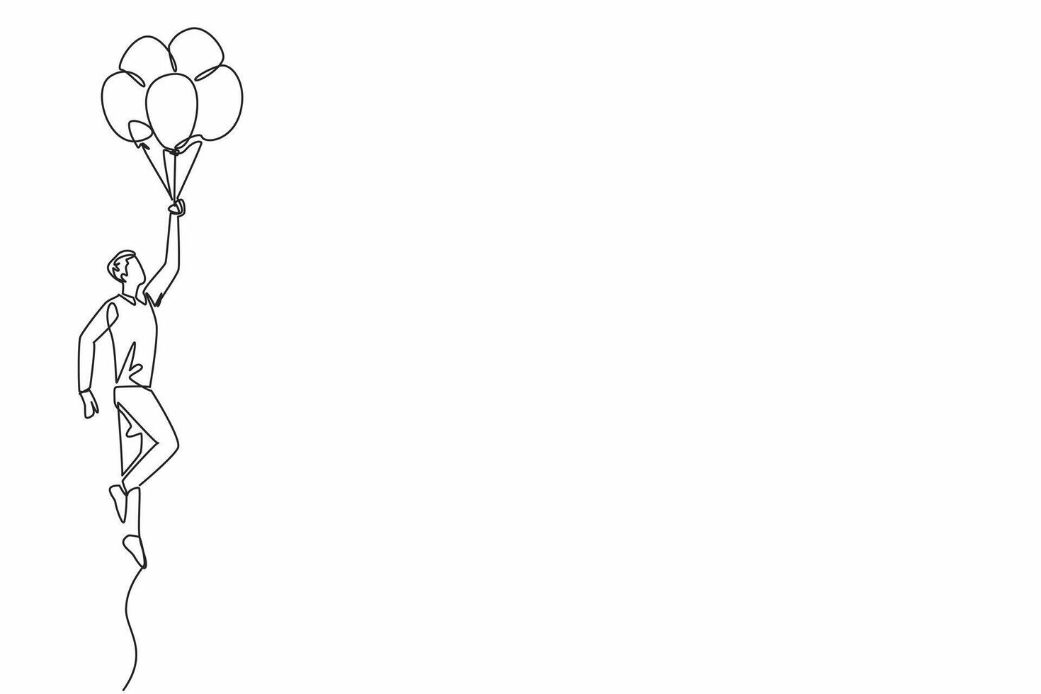 Single one line drawing the male worker standing holding lots of balloons. Celebration. Brilliance. Profitable projects abound. National Fun at Work Day. Continuous line design graphic illustration vector