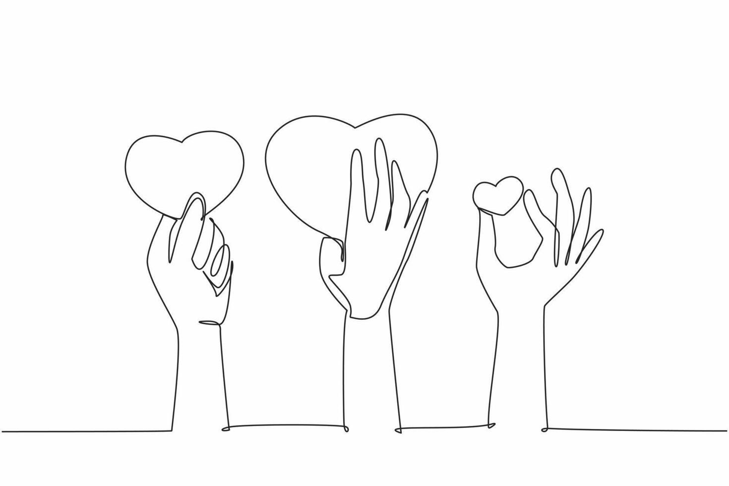 Continuous one line drawing some hands holding heart symbol. Get some compliments. Socialize well. Symbol of interest. Praise. National Screenwriters Day. Single line draw design illustration vector
