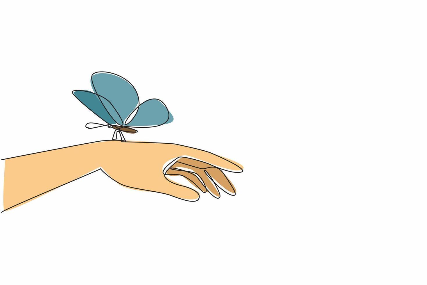 Continuous one line drawing the hand infested with butterfly. Treat the natural world with care and respect. Interconnectedness. Zero Discrimination Day. Single line draw design illustration vector
