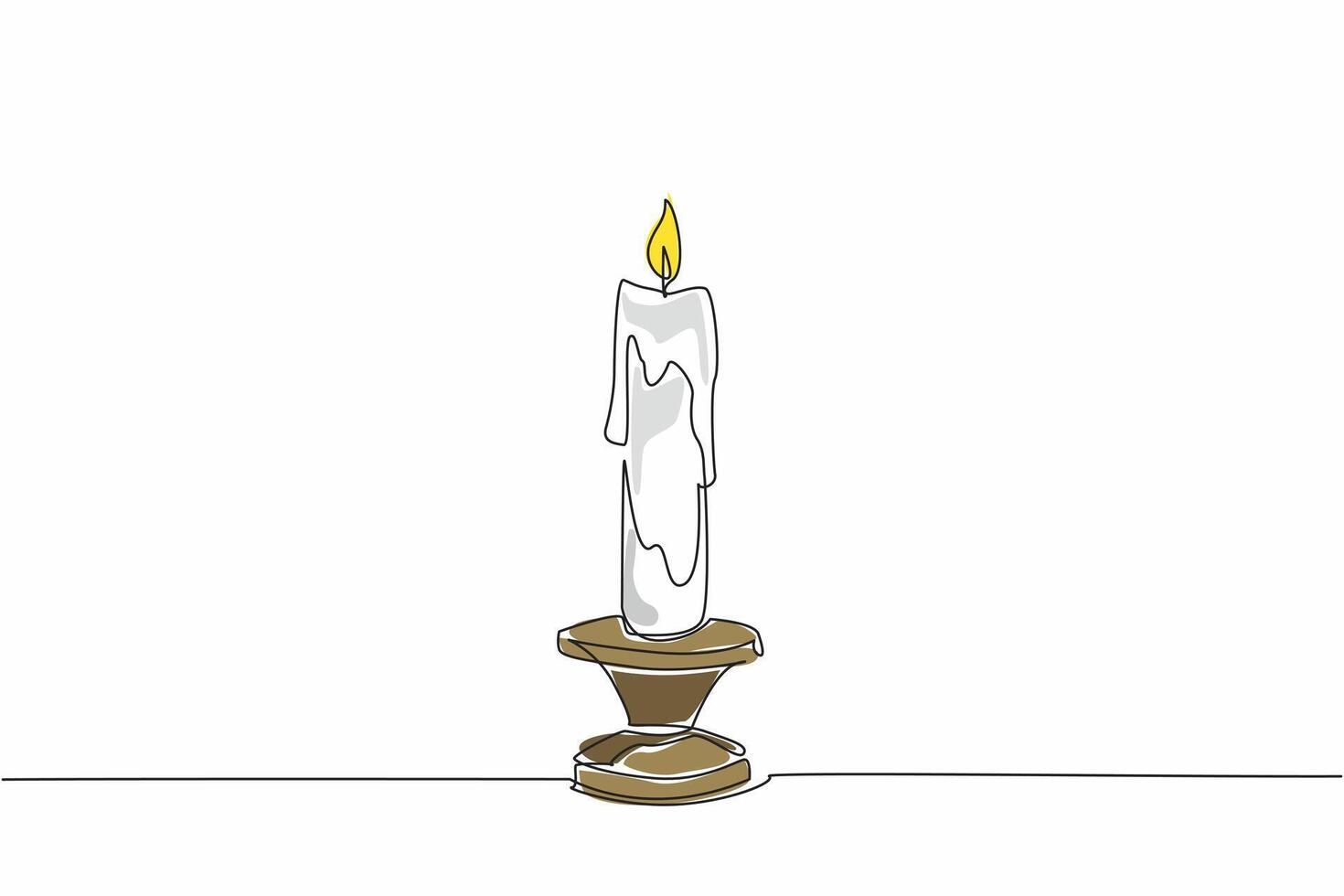 Single continuous line drawing a lit candle in a candlestick. The melting wax. Tradition and stability. Illuminating the darkness. Guidance. World Candle Day. One line design illustration vector