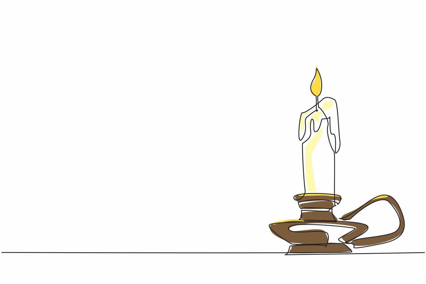 Single one line drawing a lit candle in a candlestick. The melting wax. A source of light in the darkness. The impermanence of things. World Candle Day. Continuous line design graphic illustration vector