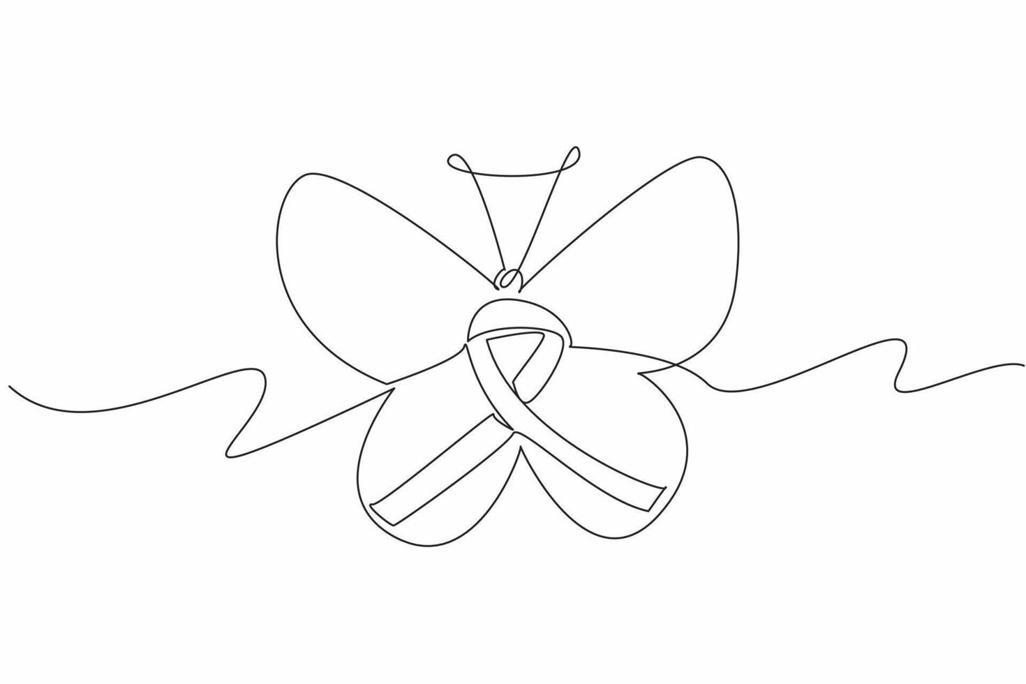 Single one line drawing ribbon in the middle of the butterfly. Step by step passed. Like being reborn. New generation. New hope. Zero Discrimination Day. Continuous line design graphic illustration vector