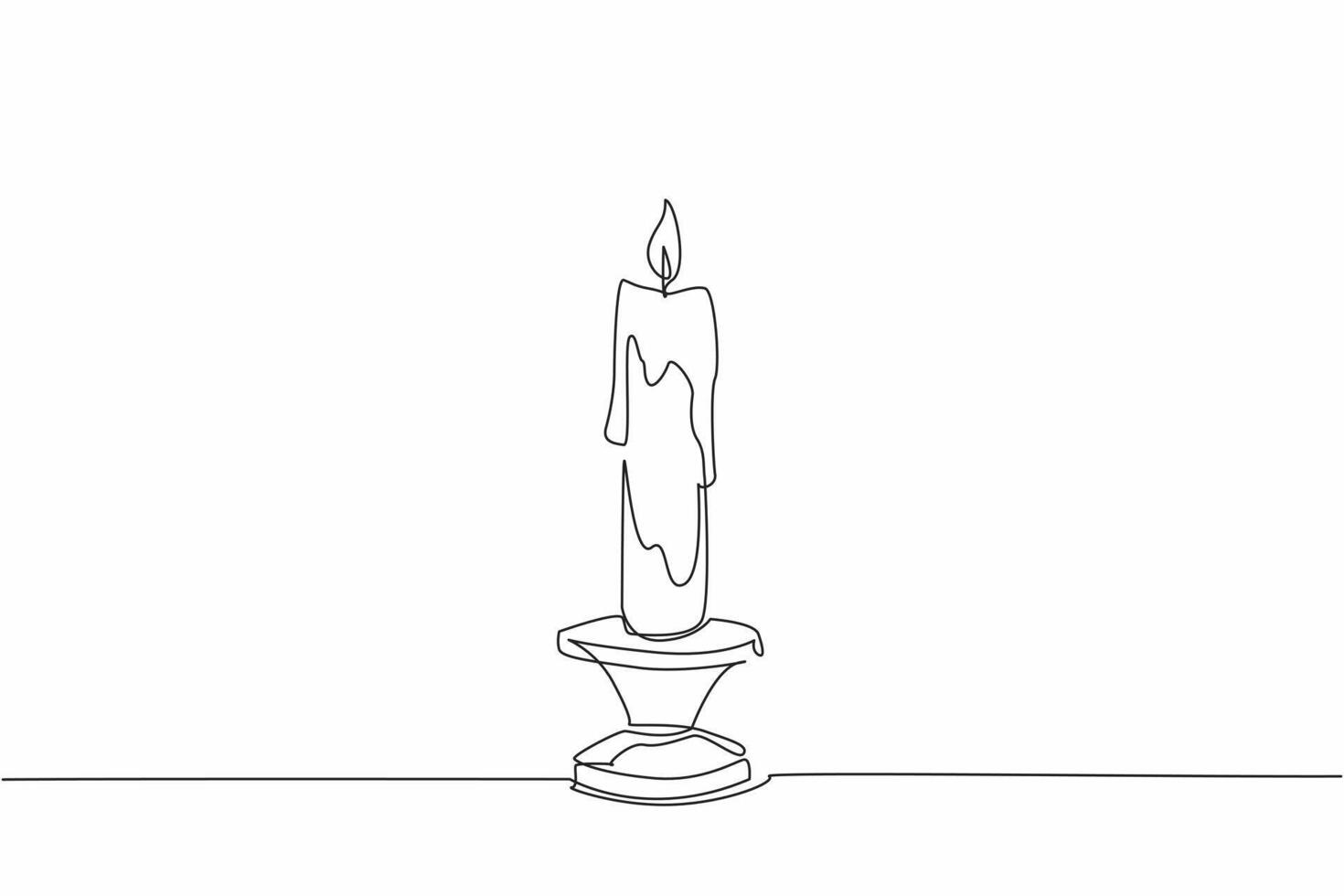 Single continuous line drawing a lit candle in a candlestick. The melting wax. Tradition and stability. Illuminating the darkness. Guidance. World Candle Day. One line design illustration vector