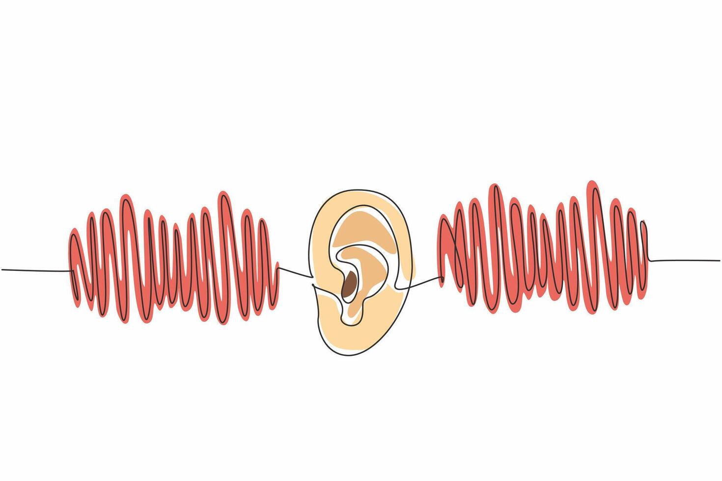 Single one line drawing ear in middle of the equalizer graph. Adjust the sound balance. Bass. Treble. More beautiful to hear. Equalize. World Hearing Day. Continuous line design graphic illustration vector