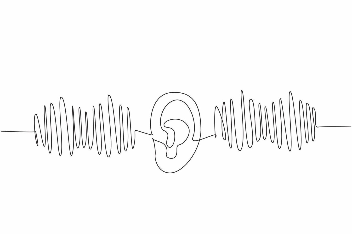 Single one line drawing ear in middle of the equalizer graph. Adjust the sound balance. Bass. Treble. More beautiful to hear. Equalize. World Hearing Day. Continuous line design graphic illustration vector