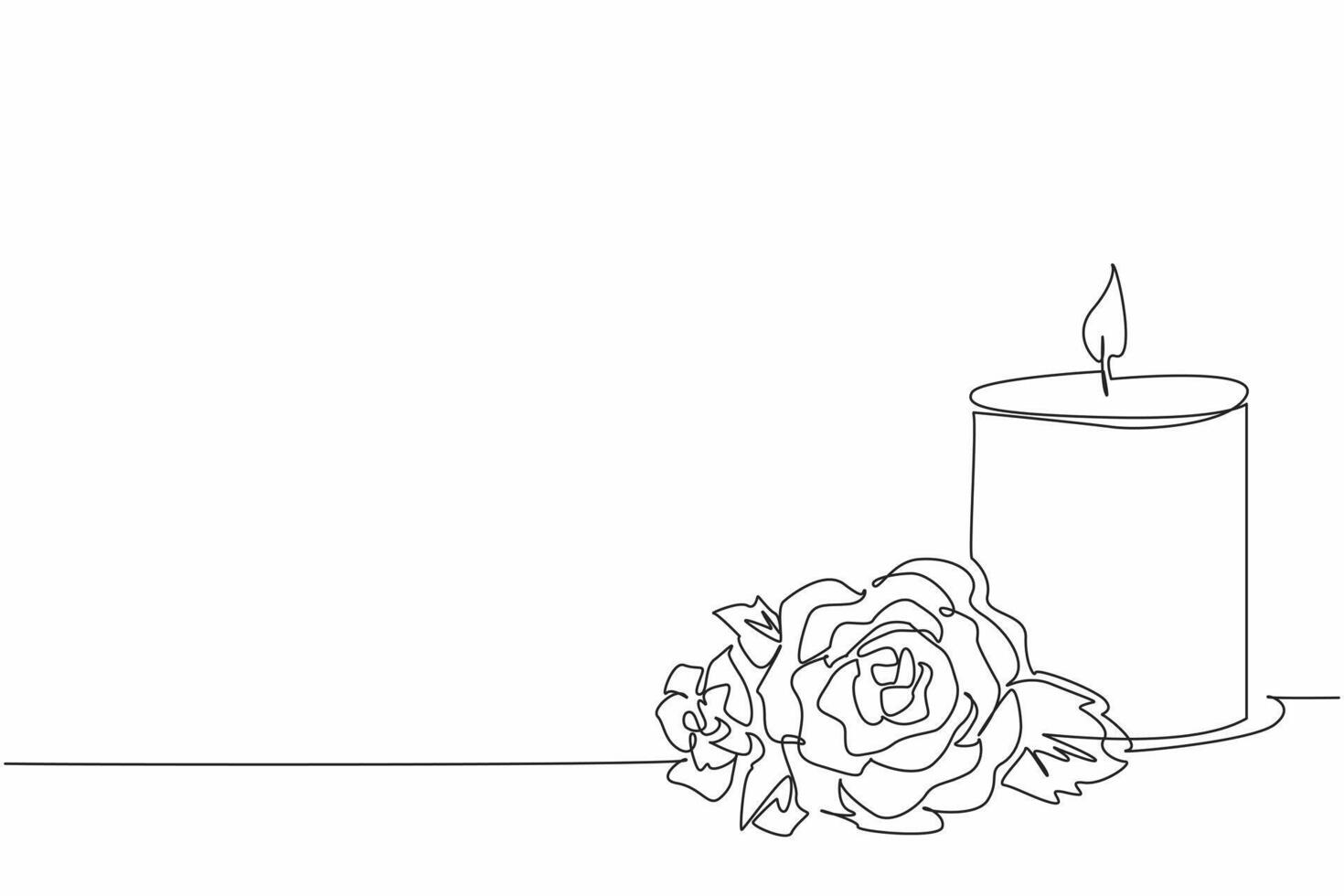Continuous one line drawing candle with bouquet of red roses. Beauty. Love. Passion. Combination that creates a sense of comfort. Solace. World Candle Day. Single line draw design illustration vector