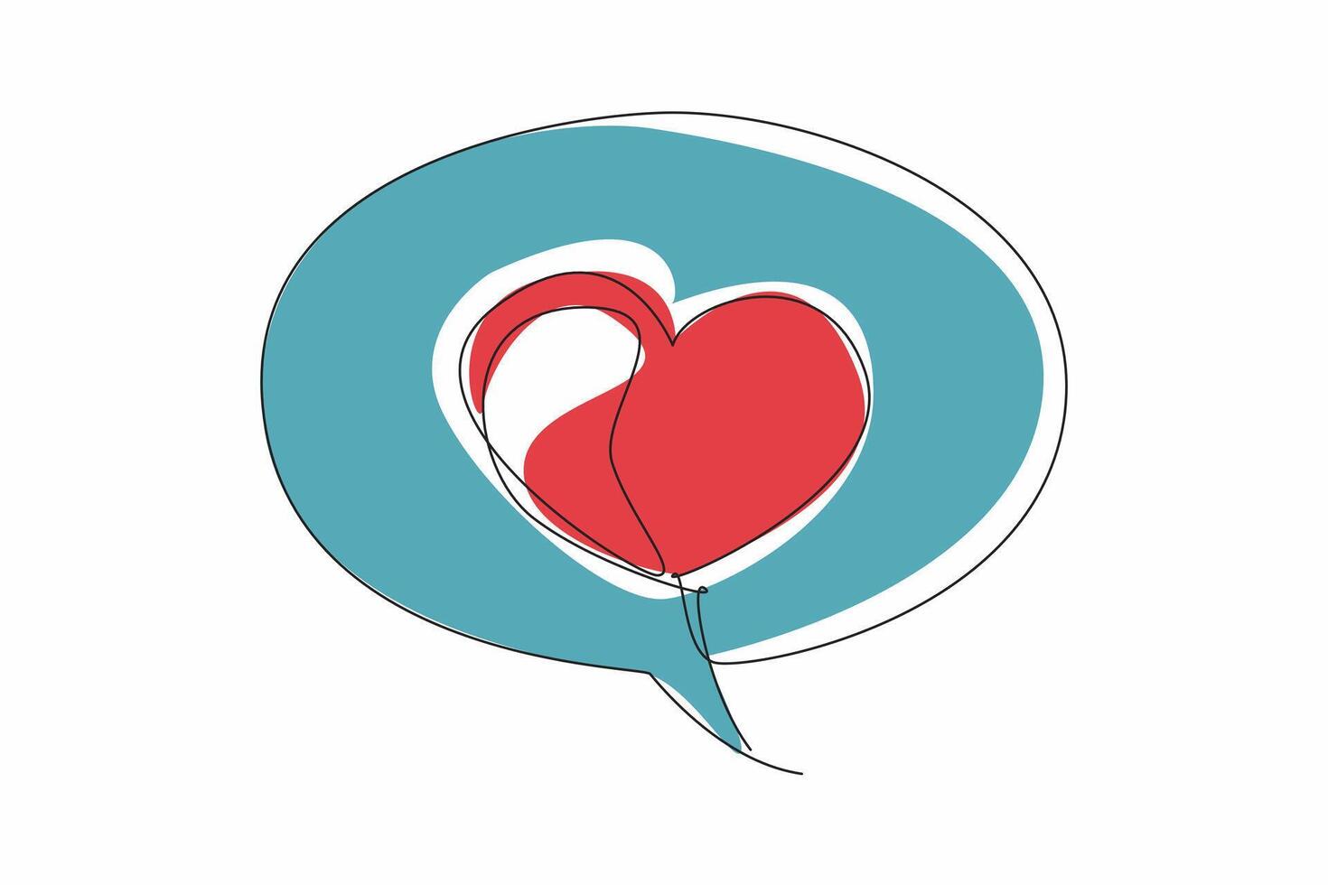 Continuous one line drawing callout with heart symbol in middle. Typing. Open the conversation with love. Full of love messages. National Screenwriters Day. Single line draw design illustration vector
