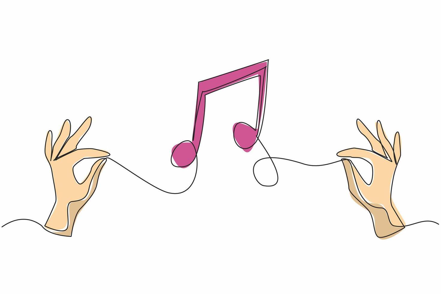 Single continuous line drawing two hands holding the string and the middle forming a tone symbol. The power of music to connect people. World Music Therapy Day. One line design illustration vector