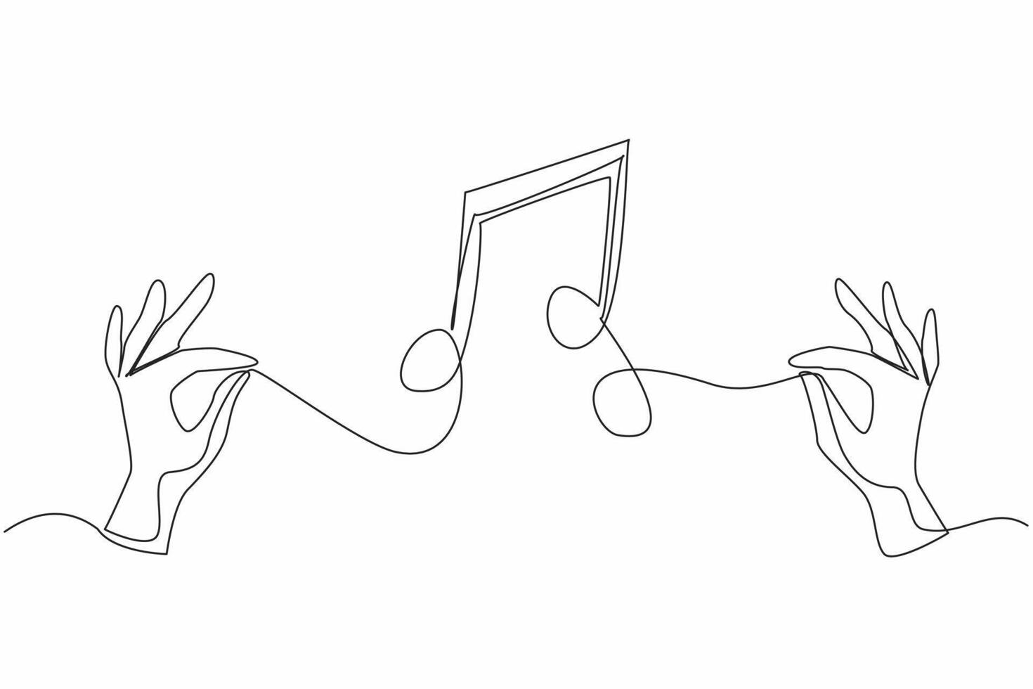 Single continuous line drawing two hands holding the string and the middle forming a tone symbol. The power of music to connect people. World Music Therapy Day. One line design illustration vector