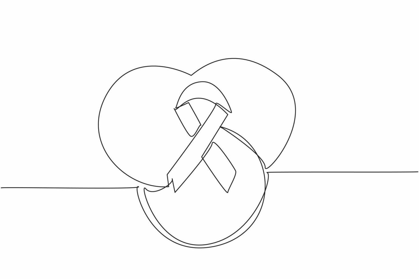 Single one line drawing a global symbol, composed of three colors, with a ribbon intertwined. Pay more attention to rare diseases. Care. Rare Disease Day. Continuous line design graphic illustration vector