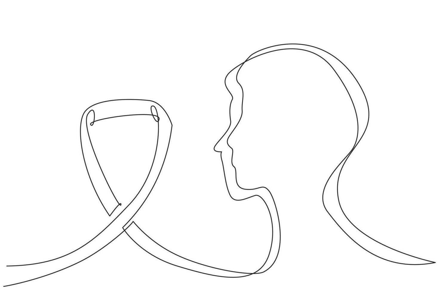 Continuous one line drawing a profile with ribbon flowing into it. Connection between individuals and support provided for those affected. Rare Disease Day. Single line draw design illustration vector
