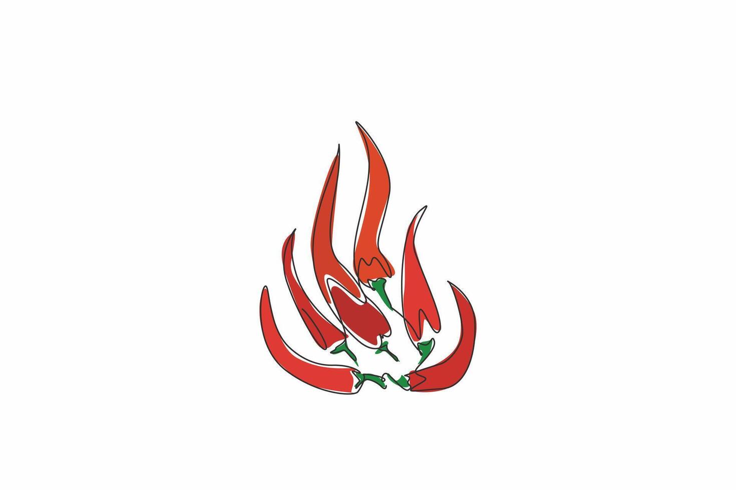 Continuous one line drawing several chilies arranged in the shape of fire. A fiery passion fueled by the intensity. The spirit. Desire. National Chili Day. Single line draw design illustration vector