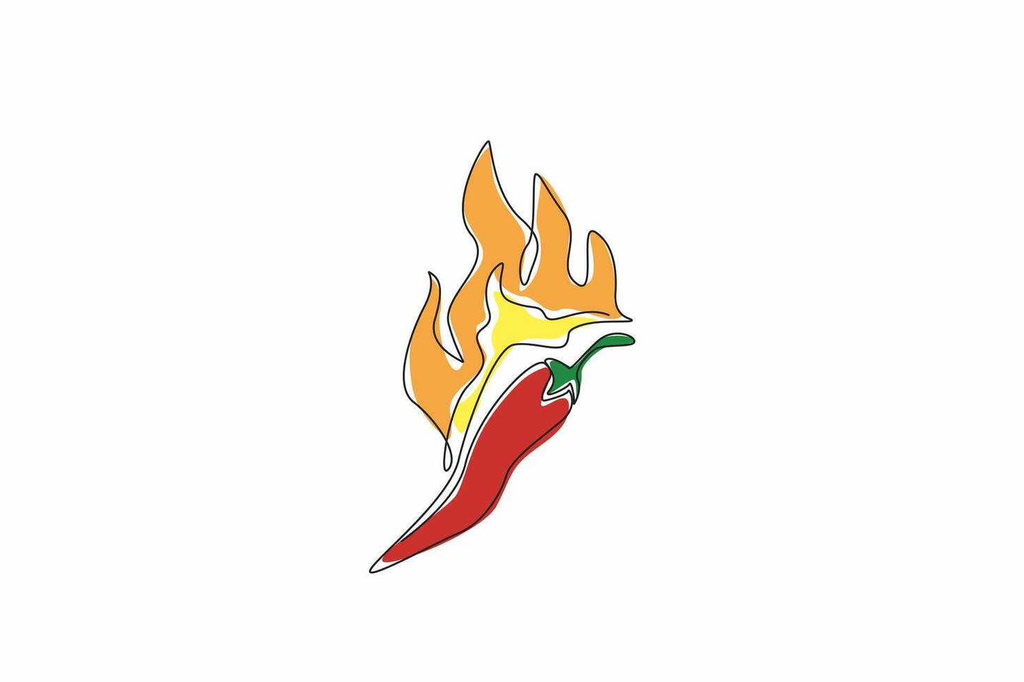 Single one line drawing chili pepper with fire on top. Passionate. Intensity. A fiery spirit. Energy. Warmth. Burning desire. Spicy. National Chili Day. Continuous line design graphic illustration vector