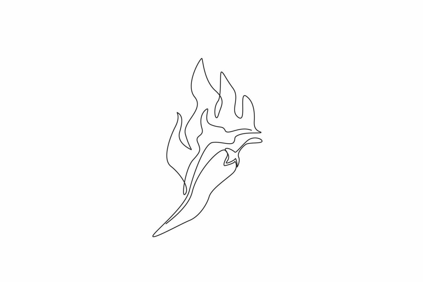 Single one line drawing chili pepper with fire on top. Passionate. Intensity. A fiery spirit. Energy. Warmth. Burning desire. Spicy. National Chili Day. Continuous line design graphic illustration vector