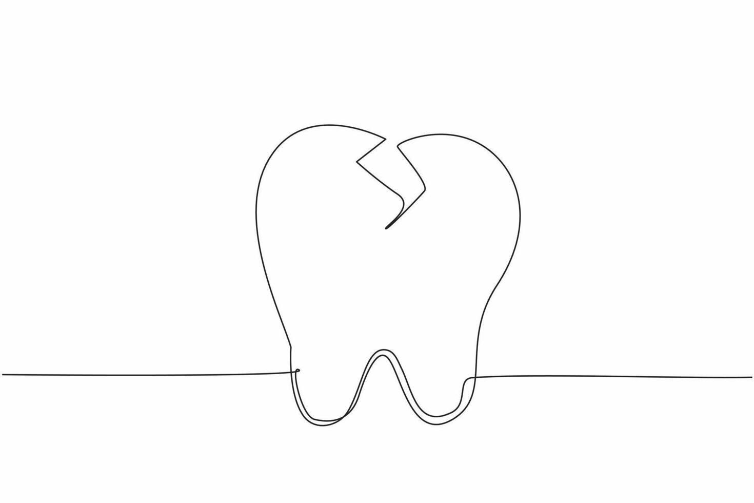 Single one line drawing a middle cracked tooth. Painful. Discomfort. Importance of dental care. Prevention to avoid dental problems. National Toothache Day. Continuous line design graphic illustration vector