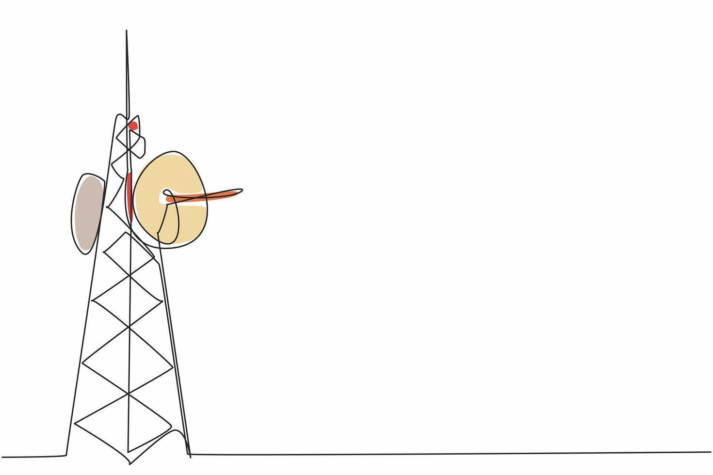Single continuous line drawing a radio tower stands tall against the sky. The infrastructure and technology behind radio broadcasting. Connecting. World Radio Day. One line design illustration vector