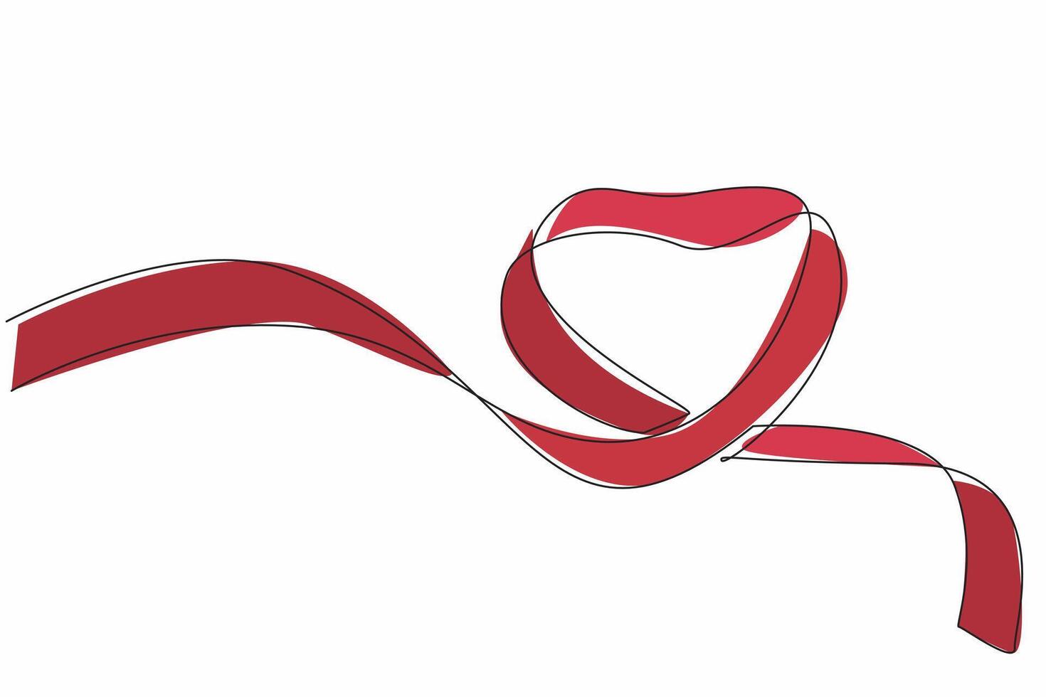 Single continuous line drawing a ribbon forms a heart shape. Concern for patients suffering from cancer. Symbolizes love, support. Awareness. National Wear Red Day. One line design illustration vector