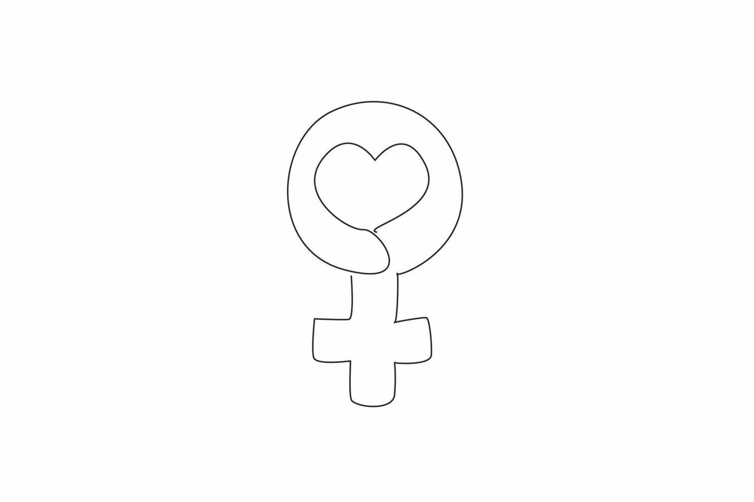 Continuous one line drawing heart shape in the middle of female symbol. Awareness campaign for women about heart disease. Illness. National Wear Red Day. Single line draw design illustration vector