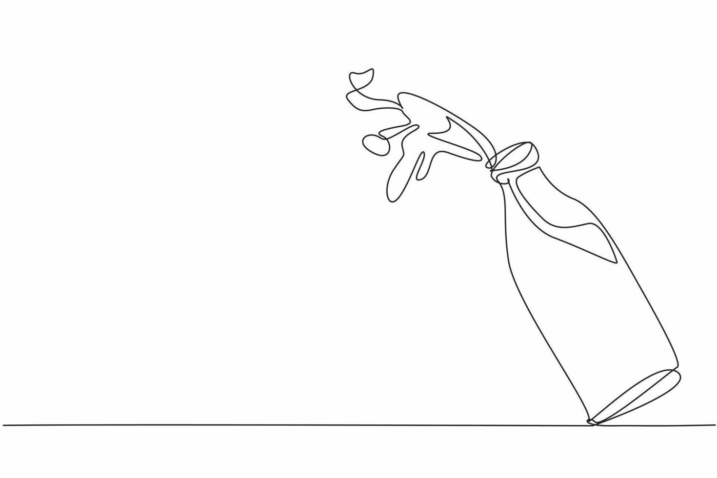 National Milk Day. One single line drawing of milk splash out of the glass bottle. Pouring milk into open space. Daily healthy drink concept. Template for poster, banner, flyer, background, card vector