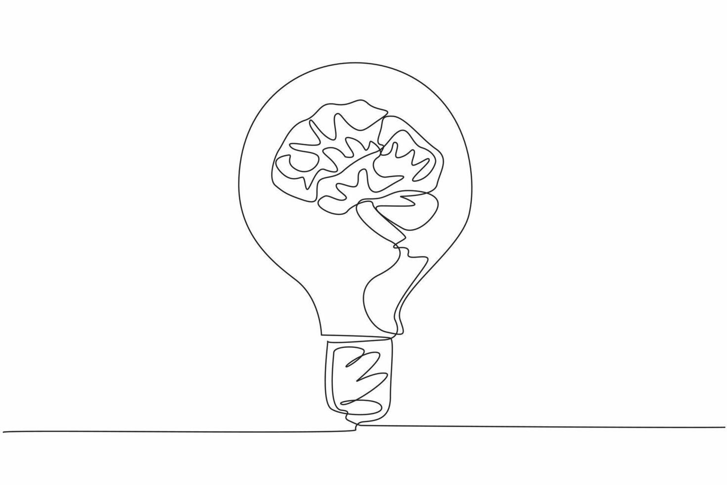 One single line drawing of human brain inside the light bulb lamp. World Logic Day. Template for poster, banner, card, background with psychological theme. Continuous line draw artwork vector