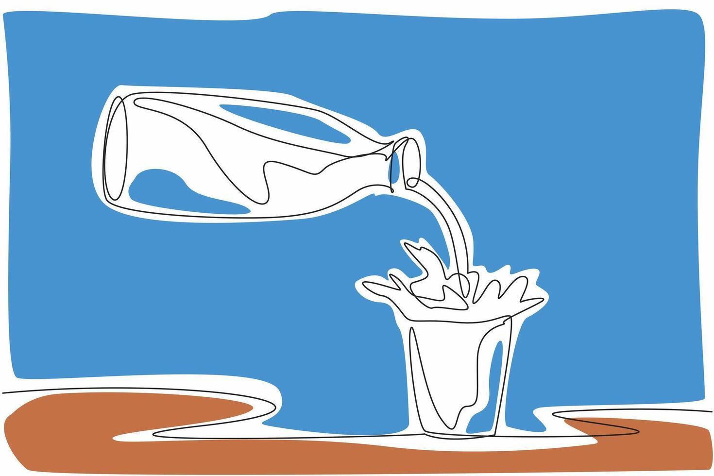 National Milk Day. One continuous line drawing of a milk in the bottle poured into the glass and make a milk splash. Template of poster, banner, and flyer to drink milk for healthy body campaign vector