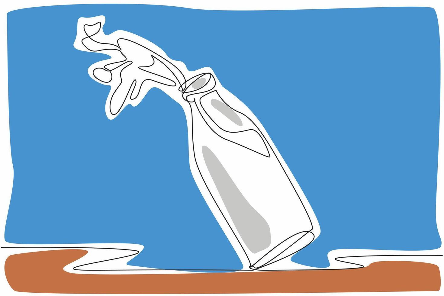 National Milk Day. One single line drawing of milk splash out of the glass bottle. Pouring milk into open space. Daily healthy drink concept. Template for poster, banner, flyer, background, card vector