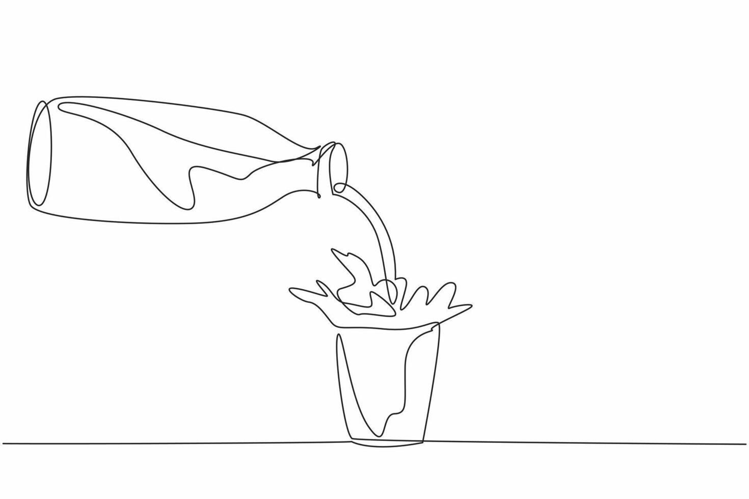 National Milk Day. One continuous line drawing of a milk in the bottle poured into the glass and make a milk splash. Template of poster, banner, and flyer to drink milk for healthy body campaign vector