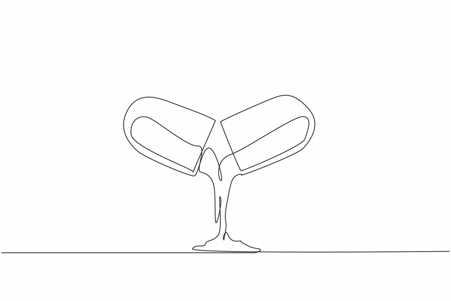 National Pharmacist Day. One single line drawing of opened capsule and remove the ingredient powder from it. New medicine formula innovation concept. Continuous line art illustration vector