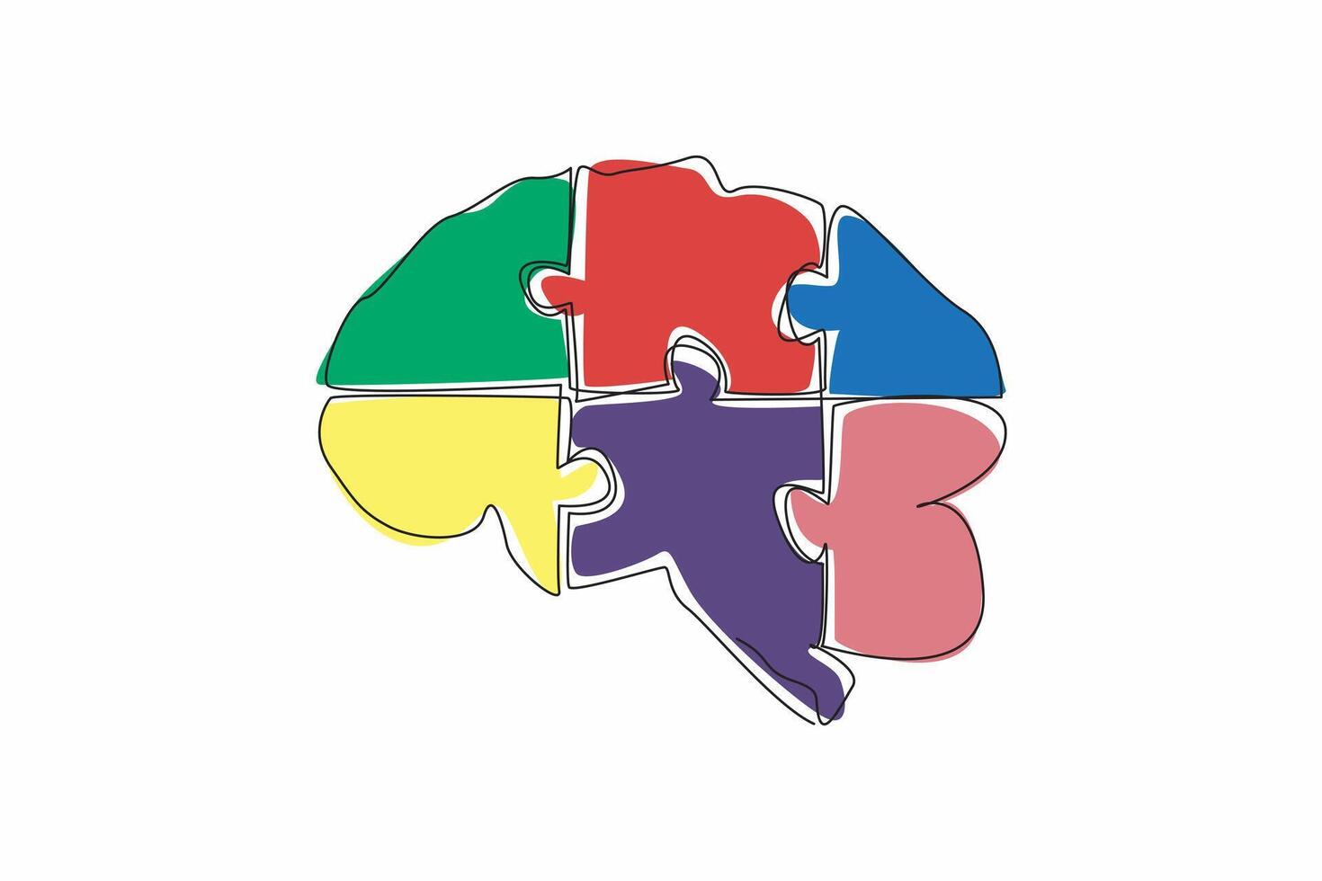World Logic Day. One continuous line drawing of human brain made up of puzzle pieces. Thinking out of the box to craft creative outcomes concept. Compose psychological thought about creative process vector