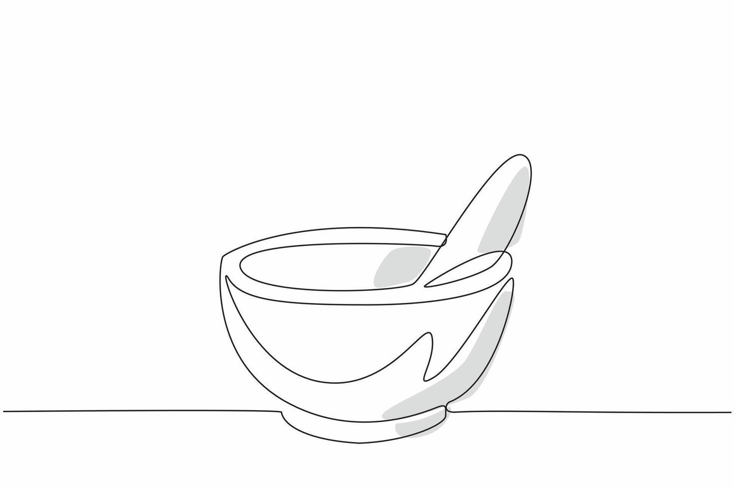 One continuous line drawing of ceramic mortar and pestle for grinding pill and tablet to turn into capsule. National Pharmacist Day. Mixing medicine at drug store concept. vector