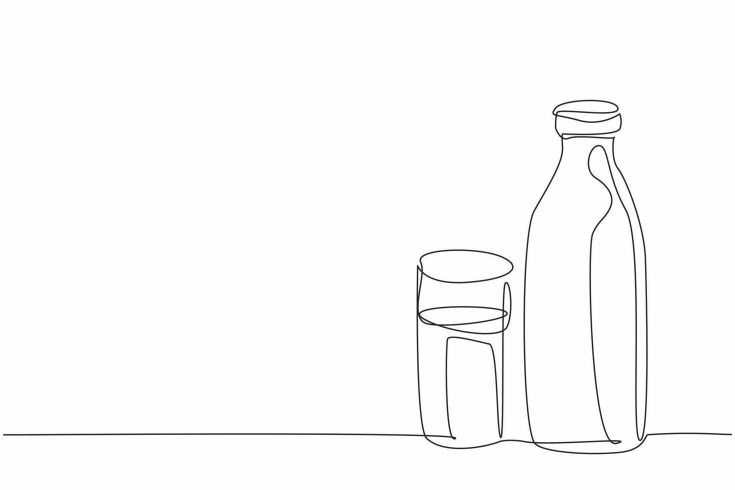 Single continuous line drawing of fresh cow milk inside bottle and glass. Healthy organic milk concept. Drink milk every day campaign. National Milk Day. One line draw graphic design art vector
