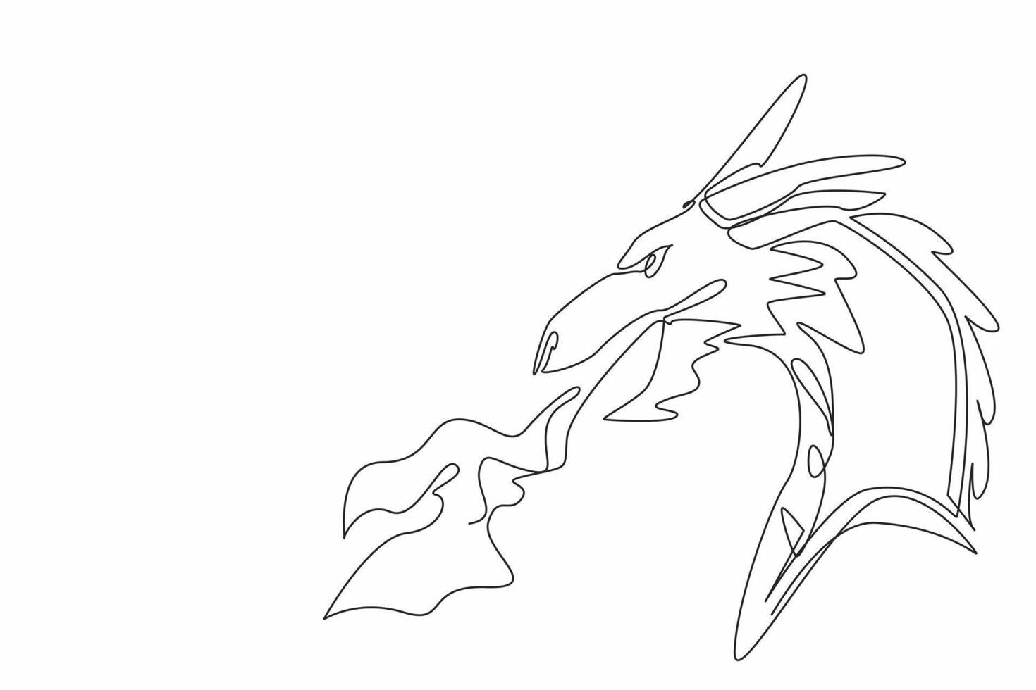 Continuous single line drawing of scary looked dragon head fire breathing. Flammable heat breath. Wild ancient creature of Chinese folklore legend. Appreciate a Dragon Day. Annual celebration event vector