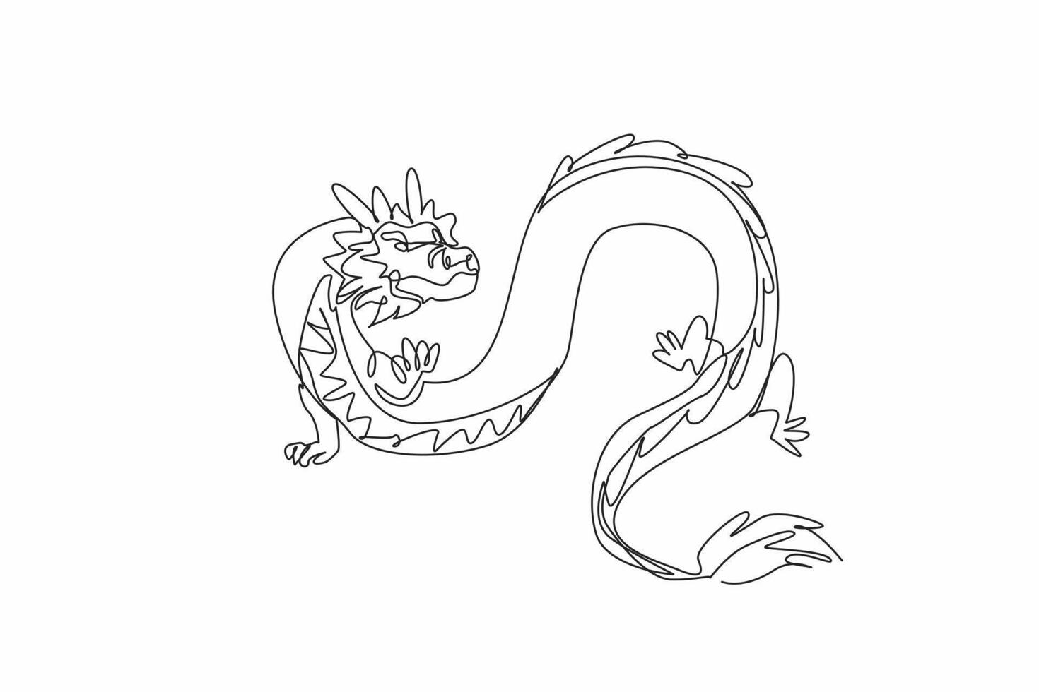 Appreciate a Dragon Day. Annual event. Continuous line drawing of twist flying giant Chinese dragon. Element for logo, poster, banner, symbol, insignia, emblem. Medieval mythology fantasy monster vector