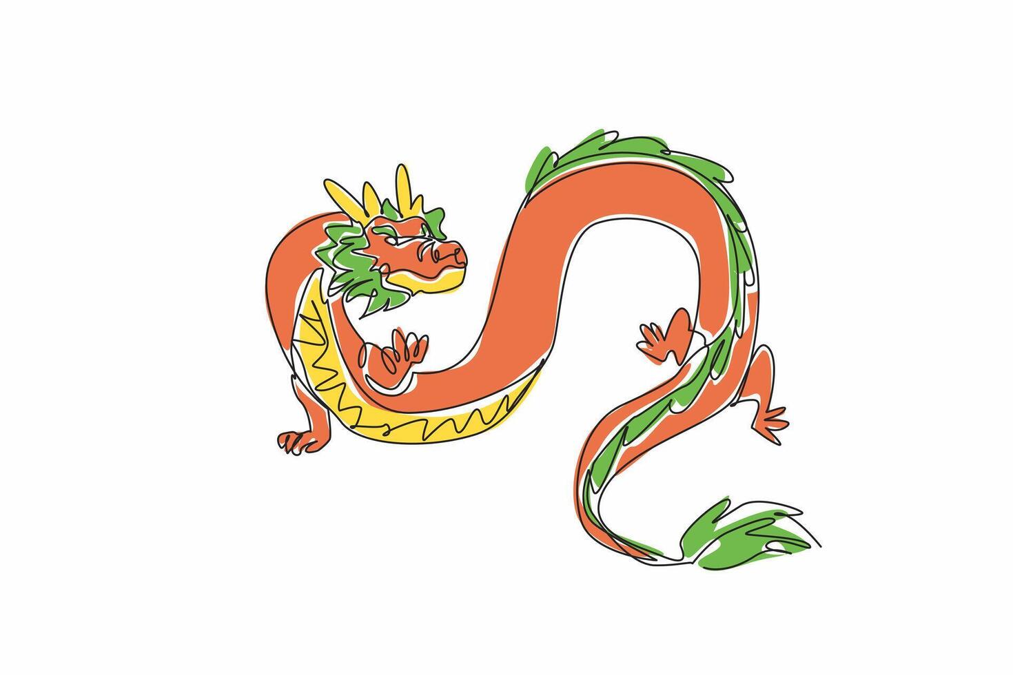 Appreciate a Dragon Day. Annual event. Continuous line drawing of twist flying giant Chinese dragon. Element for logo, poster, banner, symbol, insignia, emblem. Medieval mythology fantasy monster vector
