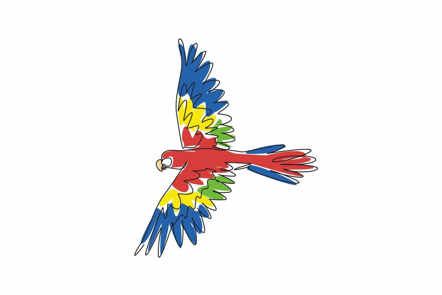 National Bird Day. One single line drawing of beauty parrot bird flying high over the sky stretching its wide wings. Mascot logo for bird conservation and breeding. Template for poster, banner, flyer vector