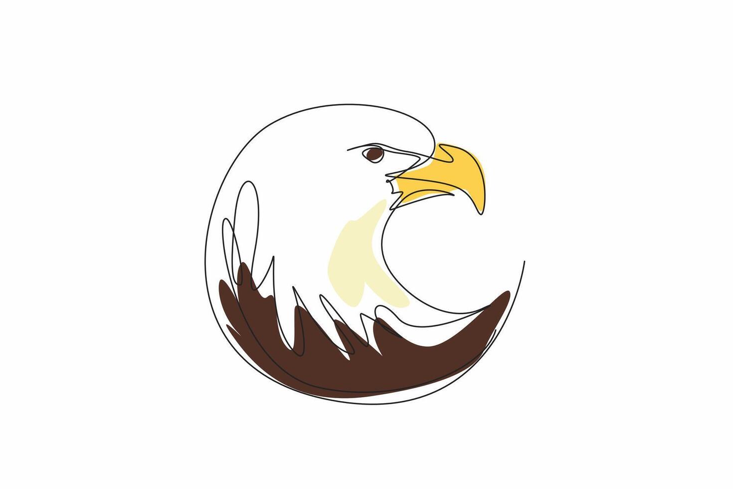 One single line drawing of rounded elegant eagle head for company logo and mascot. Template for logotype, emblem, insignia, icon and symbol. National Bird Day. illustration graphic design vector