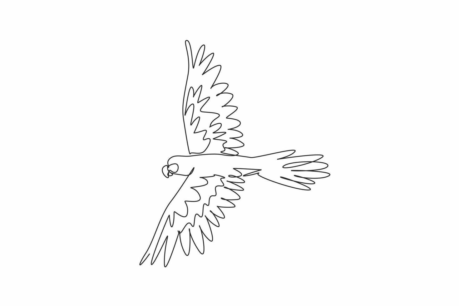 National Bird Day. One single line drawing of beauty parrot bird flying high over the sky stretching its wide wings. Mascot logo for bird conservation and breeding. Template for poster, banner, flyer vector