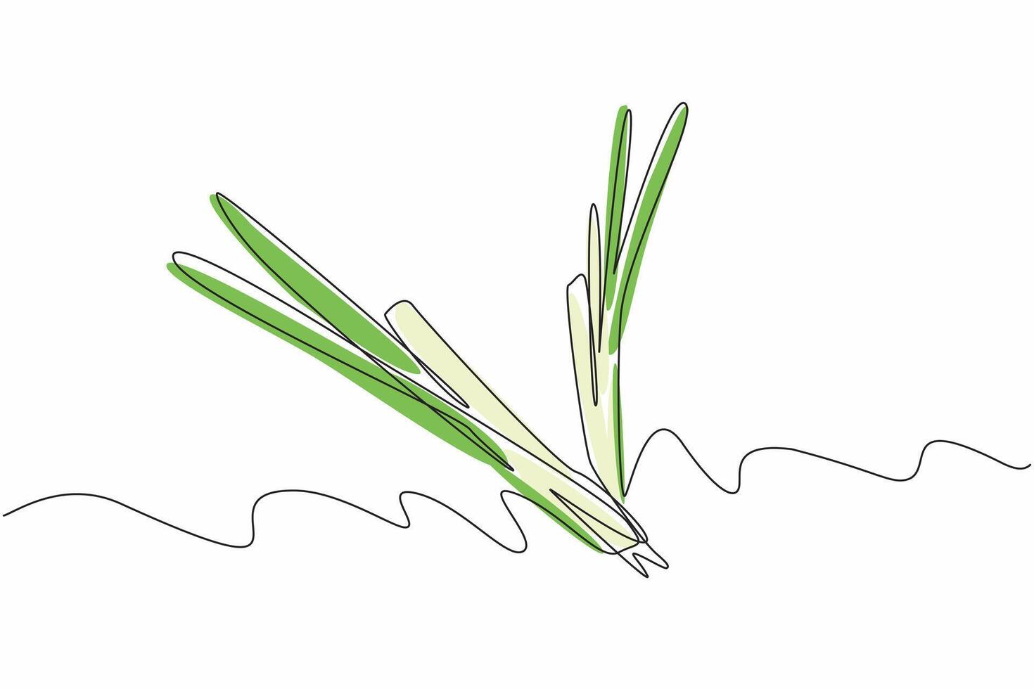 One line drawing of organic leek, leaf of union, forming V letter to celebrate Veganuary month in January. A campaign to call people become vegan. vector