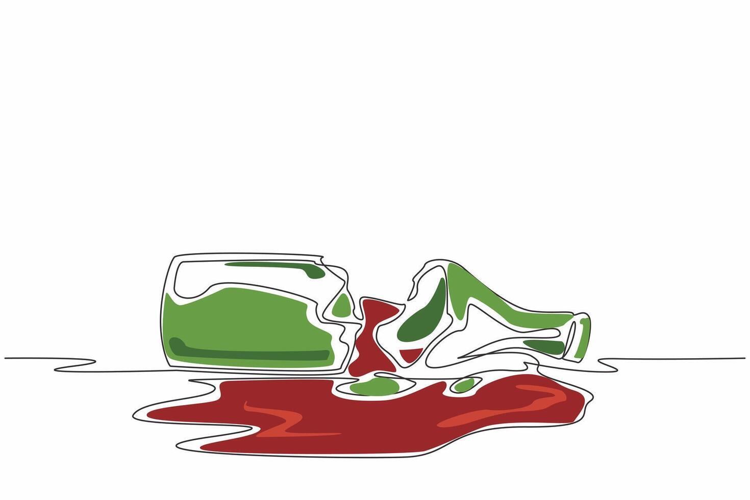 Continuous line drawing of shattered beer bottle into broken glass. Dry January. No alcohol month. Stop and abstain drinking, public health campaign. vector