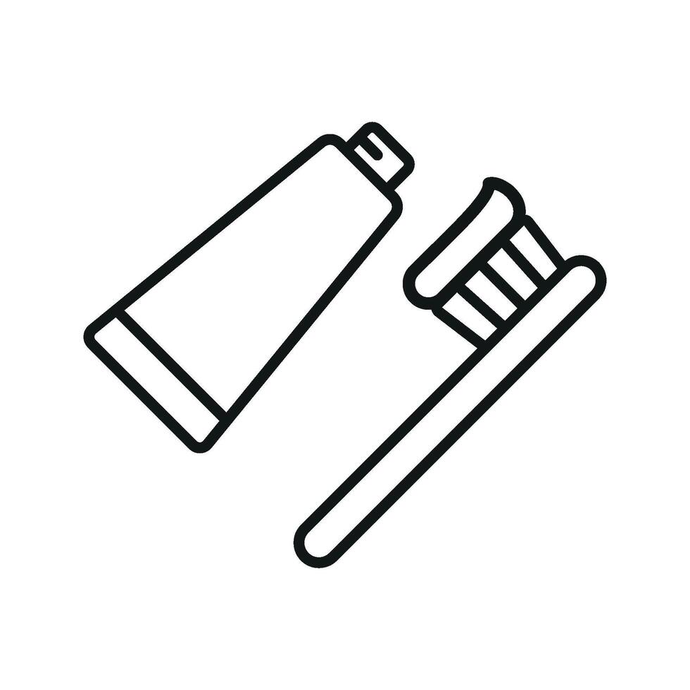 A clean and contemporary graphic representation of a toothpaste and brush icon vector