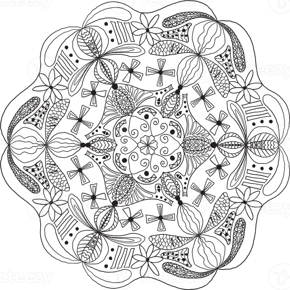 The mandala's symmetrical design and intricate details create a sense of harmony and balance. png