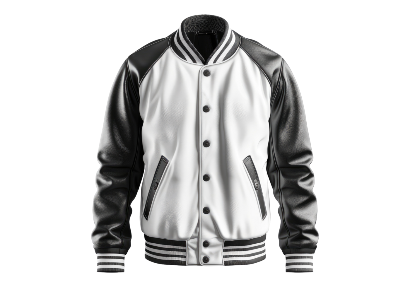 A white and transparent baseball jacket on a transparent background png