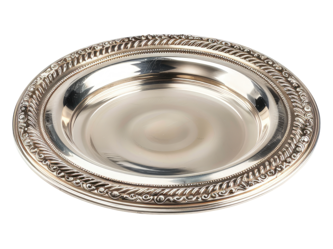 Vintage silver serving tray. Isolated png