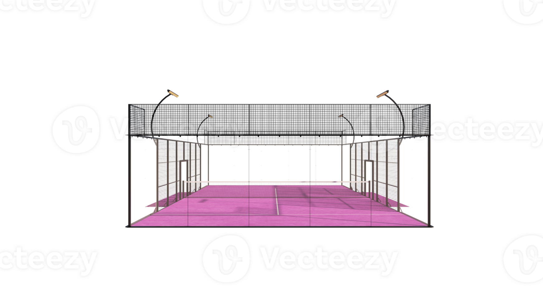 violet padel tennis court back view illustration 3d rendering isolated on transparent background png
