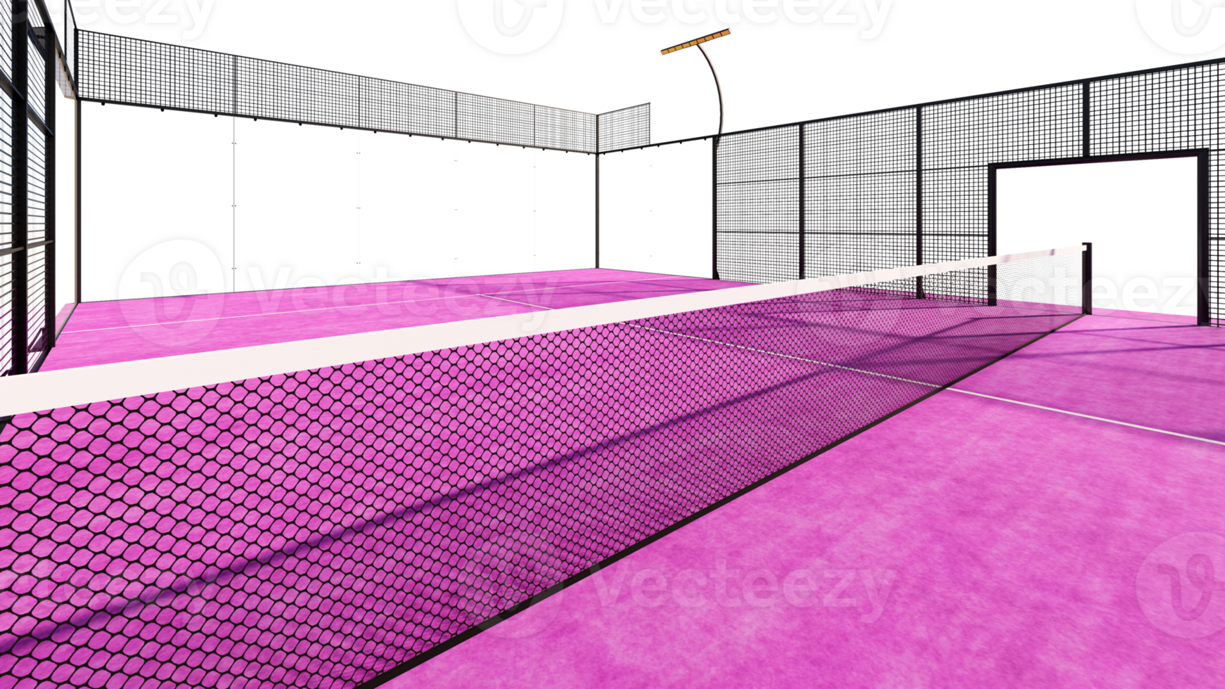 Net violet padel paddle tennis court with floodlight illustration 3d rendering isolated on transparent background png